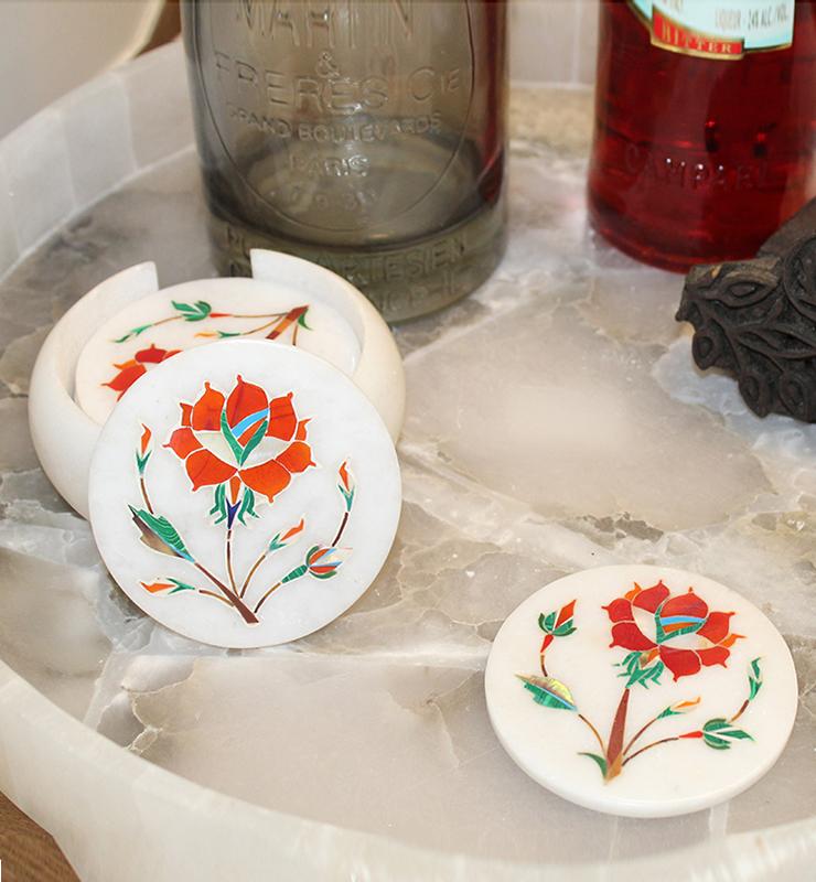 Red Floral Coaster Set - Little Elephant