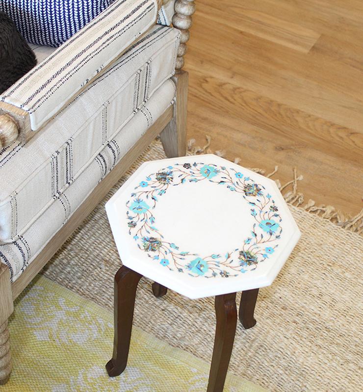 Octagon Pietra Dura Marble Table - Little Elephant
