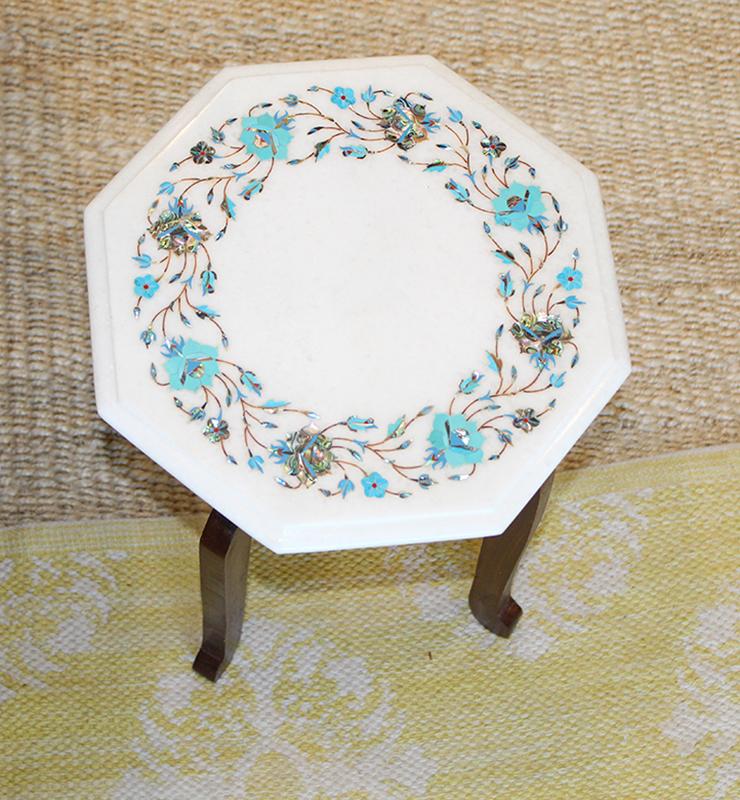 Octagon Pietra Dura Marble Table - Little Elephant
