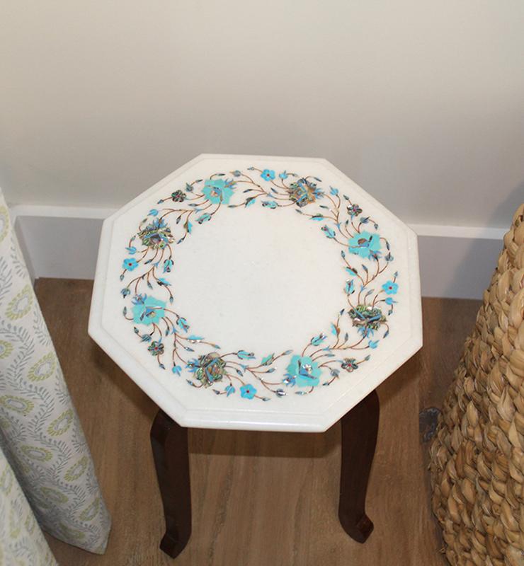 Octagon Pietra Dura Marble Table - Little Elephant