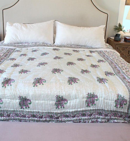 Boho Elephant Motif Silk Quilt - Little Elephant