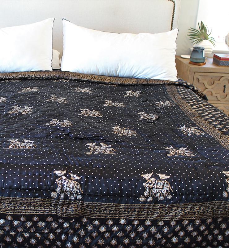 Black Silk Quilt - Little Elephant