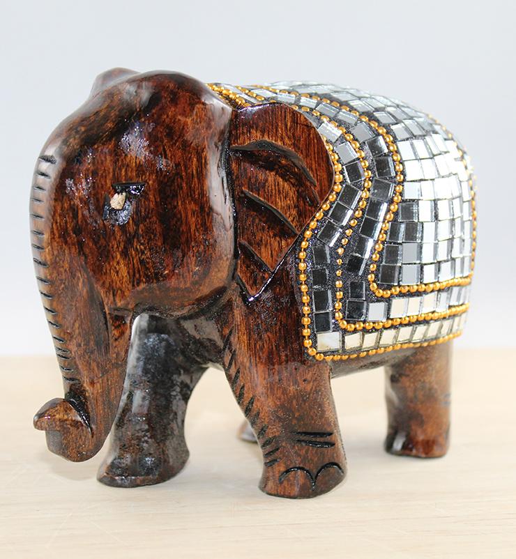 Glass Mosaic Wooden Elephant - Little Elephant